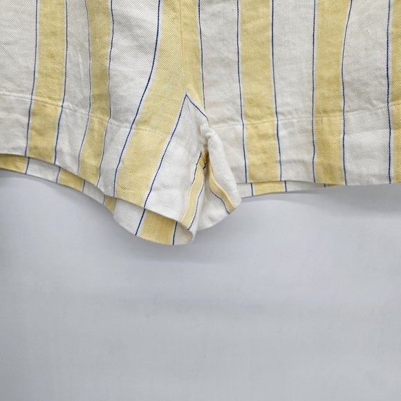 FRAME Women's butter Yellow Haze Striped Belted Linen Breathable  Shorts Size 12 - Picture 4 of 10